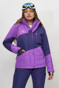 Оптом Горнолыжная куртка женская фиолетового цвета 551901F в Екатеринбурге