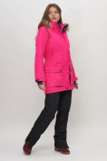 Оптом Парка женская с капюшоном и мехом зимняя розового цвета 551961R в Казани, фото 3