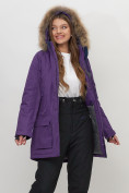 Оптом Парка женская с капюшоном и мехом зимняя темно-фиолетового цвета 551961TF в Казани, фото 14