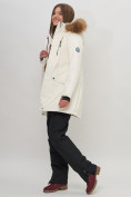 Оптом Парка женская с капюшоном и мехом зимняя белого цвета 551963Bl в Казани, фото 16