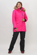 Оптом Парка женская с капюшоном и мехом зимняя розового цвета 551963R в Казани, фото 3