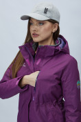 Оптом Парка женская с капюшоном фиолетового цвета 551993F в Казани, фото 13