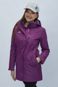 Оптом Парка женская с капюшоном фиолетового цвета 551993F в Казани, фото 17