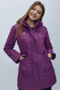Оптом Парка женская с капюшоном фиолетового цвета 551996F в Казани, фото 10