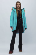 Оптом Парка женская с мехом зимняя большого размера бирюзового цвета 552022Br в Казани, фото 3