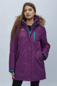 Оптом Парка женская с мехом зимняя большого размера фиолетового цвета 552022F в Казани, фото 8