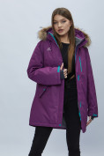 Оптом Парка женская с мехом зимняя большого размера фиолетового цвета 552022F в Екатеринбурге, фото 9