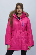 Оптом Парка женская с мехом зимняя большого размера розового цвета 552022R в Казани