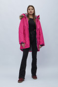 Оптом Парка женская с мехом зимняя большого размера розового цвета 552022R в Казани, фото 3