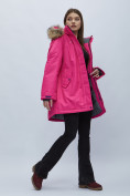 Оптом Парка женская с мехом зимняя большого размера розового цвета 552022R в Казани, фото 5