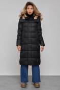 Оптом Пальто утепленное молодежное зимнее женское черного цвета 57997Ch в Перми