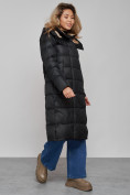Оптом Пальто утепленное молодежное зимнее женское черного цвета 57997Ch в Самаре, фото 2