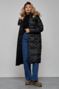 Оптом Пальто утепленное молодежное зимнее женское черного цвета 57997Ch в Омске, фото 20
