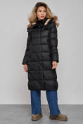 Оптом Пальто утепленное молодежное зимнее женское черного цвета 57997Ch в Перми, фото 22