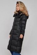 Оптом Пальто утепленное молодежное зимнее женское черного цвета 57997Ch в Перми, фото 3