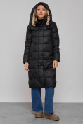 Оптом Пальто утепленное молодежное зимнее женское черного цвета 57997Ch в Перми, фото 5