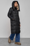 Оптом Пальто утепленное молодежное зимнее женское черного цвета 57997Ch в Омске, фото 6