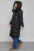 Оптом Пальто утепленное молодежное зимнее женское черного цвета 57997Ch в Перми, фото 7