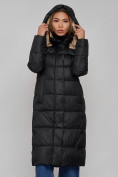 Оптом Пальто утепленное молодежное зимнее женское черного цвета 57997Ch в Перми, фото 8