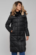 Оптом Пальто утепленное молодежное зимнее женское черного цвета 57997Ch в Перми, фото 9