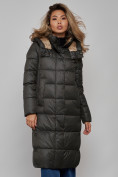Оптом Пальто утепленное молодежное зимнее женское цвета хаки 57997Kh в Волгоградке, фото 10