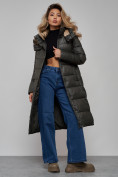 Оптом Пальто утепленное молодежное зимнее женское цвета хаки 57997Kh, фото 17
