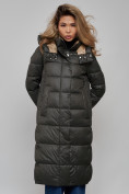 Оптом Пальто утепленное молодежное зимнее женское цвета хаки 57997Kh в Перми, фото 20