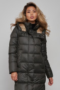 Оптом Пальто утепленное молодежное зимнее женское цвета хаки 57997Kh в Омске, фото 21