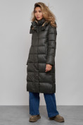 Оптом Пальто утепленное молодежное зимнее женское цвета хаки 57997Kh в Перми, фото 3