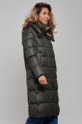 Оптом Пальто утепленное молодежное зимнее женское цвета хаки 57997Kh в Перми, фото 4