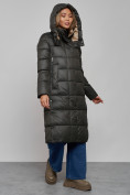 Оптом Пальто утепленное молодежное зимнее женское цвета хаки 57997Kh в Самаре, фото 7