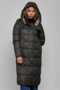 Оптом Пальто утепленное молодежное зимнее женское цвета хаки 57997Kh в Перми, фото 9