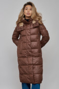 Оптом Пальто утепленное молодежное зимнее женское темно-коричневого цвета 57997TK в Самаре, фото 10