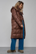 Оптом Пальто утепленное молодежное зимнее женское темно-коричневого цвета 57997TK, фото 18