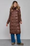 Оптом Пальто утепленное молодежное зимнее женское темно-коричневого цвета 57997TK, фото 3