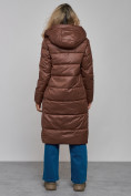 Оптом Пальто утепленное молодежное зимнее женское темно-коричневого цвета 57997TK, фото 4
