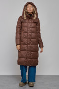 Оптом Пальто утепленное молодежное зимнее женское темно-коричневого цвета 57997TK в Волгоградке, фото 5