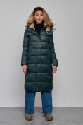 Оптом Пальто утепленное молодежное зимнее женское темно-зеленого цвета 57997TZ в Перми