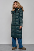 Оптом Пальто утепленное молодежное зимнее женское темно-зеленого цвета 57997TZ, фото 3