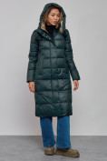 Оптом Пальто утепленное молодежное зимнее женское темно-зеленого цвета 57997TZ, фото 7