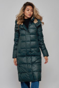 Оптом Пальто утепленное молодежное зимнее женское темно-зеленого цвета 57997TZ в Омске, фото 9