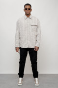 Оптом Ветровка рубашка мужская букле бежевого цвета 58375B в Тюмени, фото 14