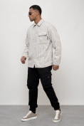 Оптом Ветровка рубашка мужская букле бежевого цвета 58375B в Хабаровске, фото 15