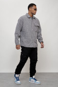 Оптом Ветровка рубашка мужская букле серого цвета 58375Sr в Алма-Ате, фото 3