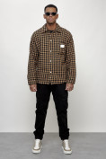 Оптом Ветровка рубашка мужская букле бежевого цвета 58379B в Кемерово, фото 8