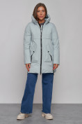 Оптом Зимняя женская куртка молодежная с капюшоном бирюзового цвета 58622Br в Казани