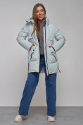Оптом Зимняя женская куртка молодежная с капюшоном бирюзового цвета 58622Br в Екатеринбурге, фото 14