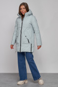 Оптом Зимняя женская куртка молодежная с капюшоном бирюзового цвета 58622Br в Казани, фото 2