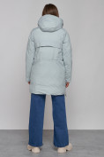Оптом Зимняя женская куртка молодежная с капюшоном бирюзового цвета 58622Br в Казани, фото 4