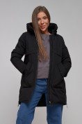 Оптом Зимняя женская куртка молодежная с капюшоном черного цвета 58622Ch в Казани, фото 20